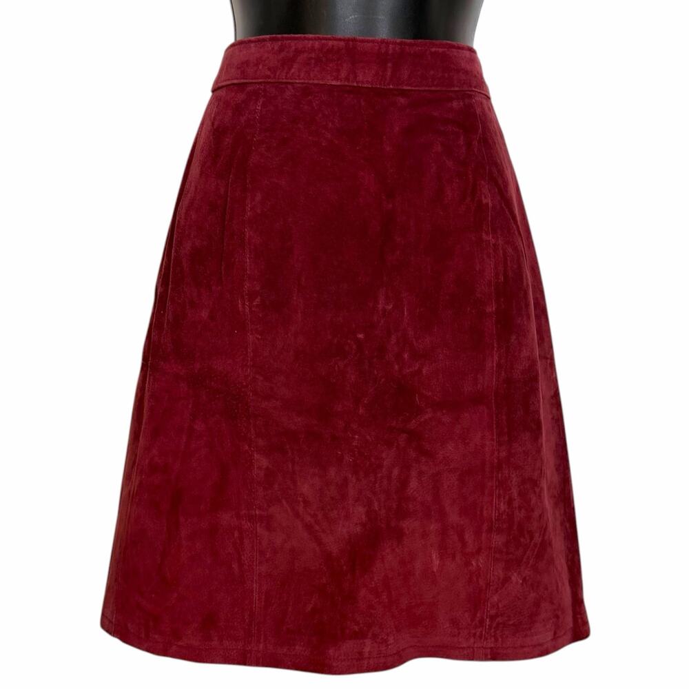 VINTAGE GLOBAL IDENTITY BURGUNDY RED SUEDE LEATHER A-LINE MINI SKIRT SIZE 9/10